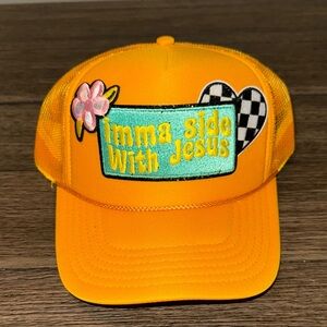 Orange Trucker Hat with Embroidered Patch